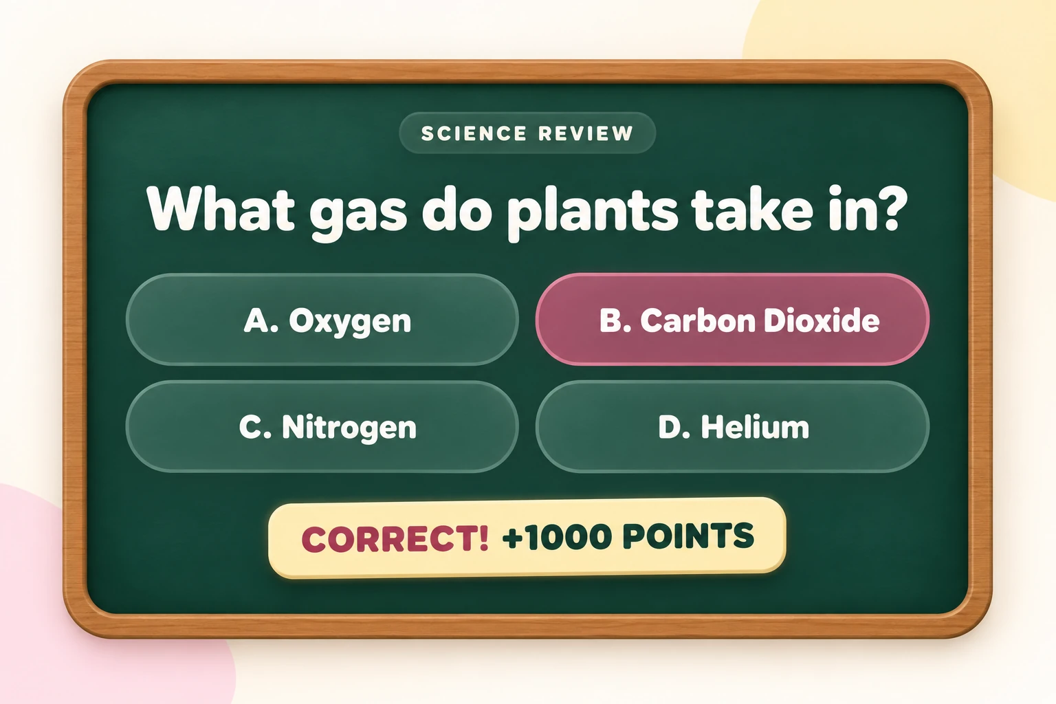 Illustrated preview of an Are You Smarter science question on a green chalkboard