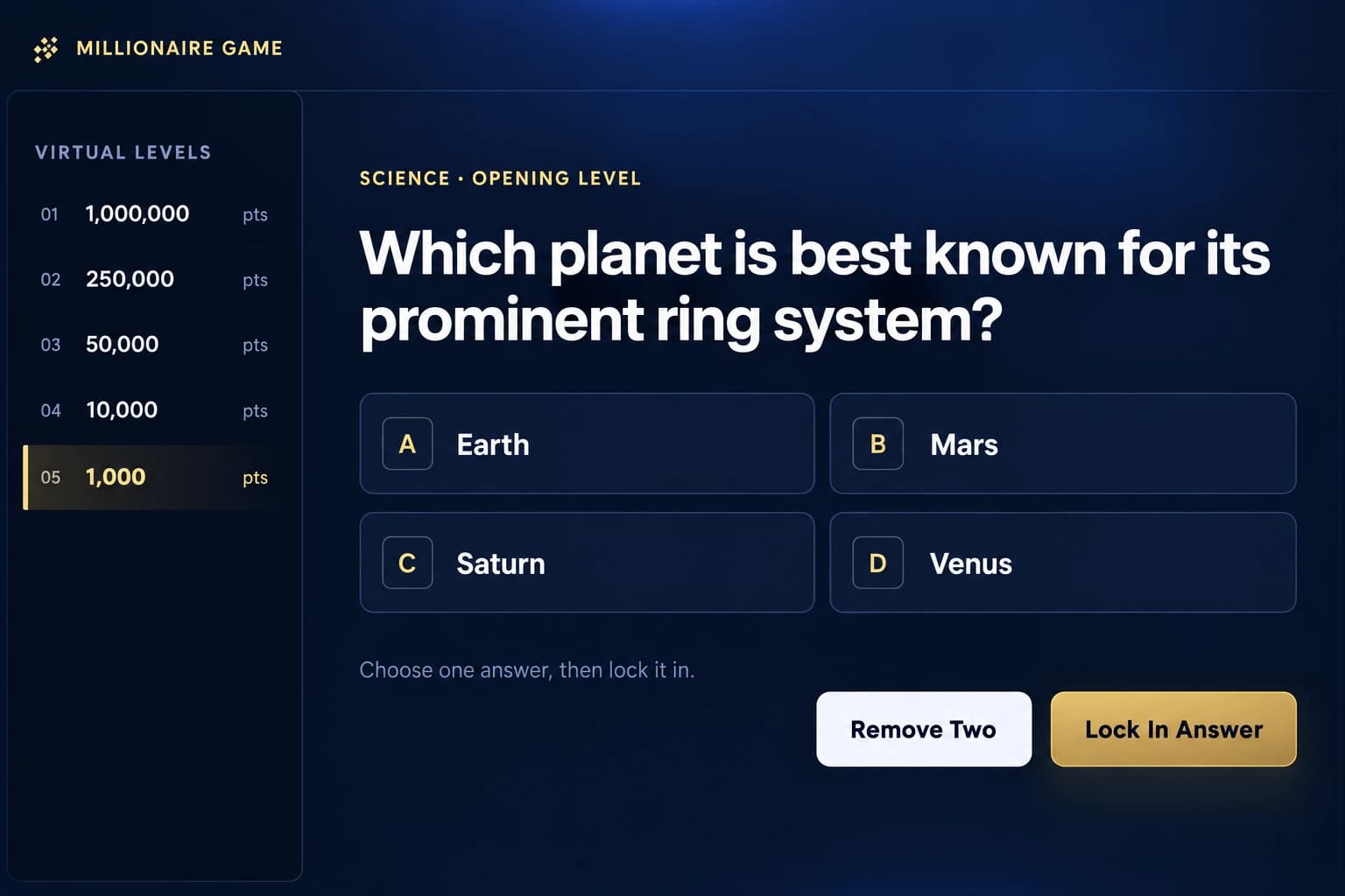 Illustrated preview of Millionaire’s space question and virtual point ladder